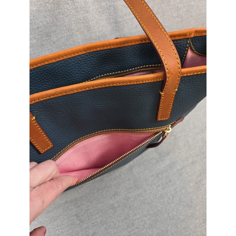 Dooney & Bourke Charleston Tote Bag Navy Blue Pebbled Leather Purse Handbag Logo - Picture 12 of 12